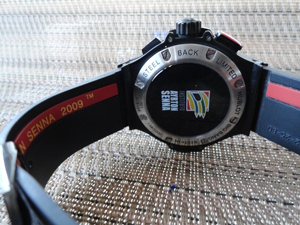 Hublot Ayrton Senna edición réplica de reloj vista posterior caso